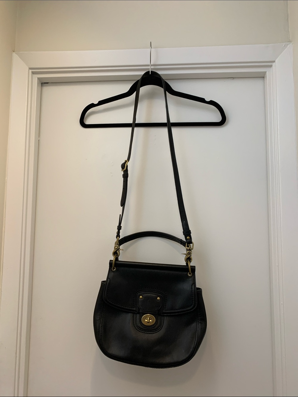Coach Black Leather Shoulder Bag with Gold Hardware
